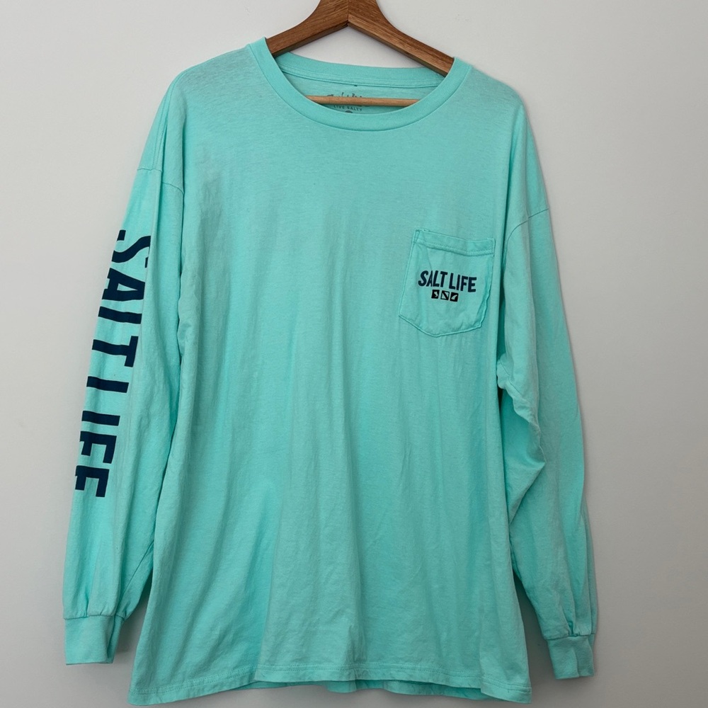 Salt Life Long Sleeve Tee size XL  live salty preshrunk cotton teal blue green